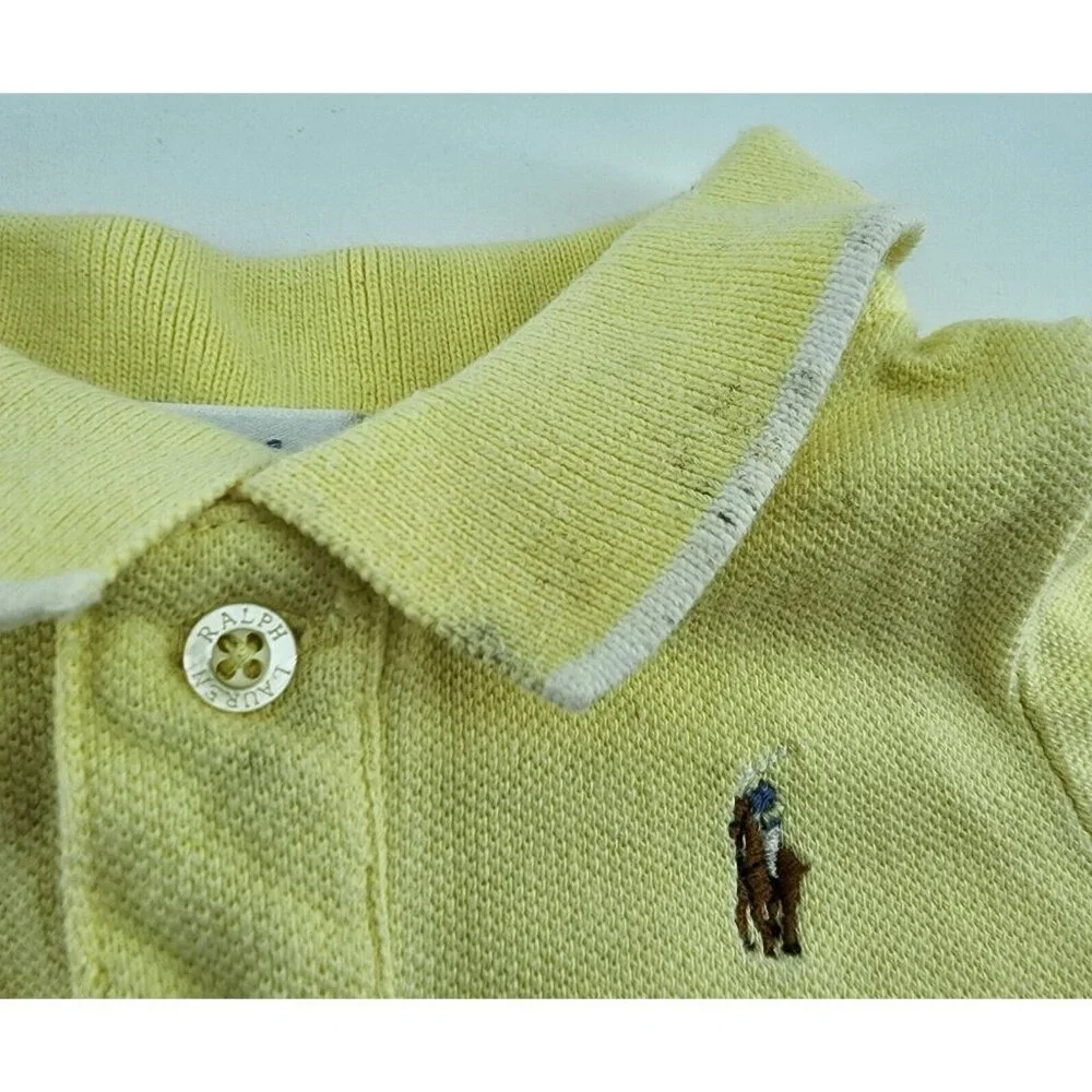 Ralph Lauren Yellow Polo Romper Baby Size 3M Pony Logo 100%‎ Cotton